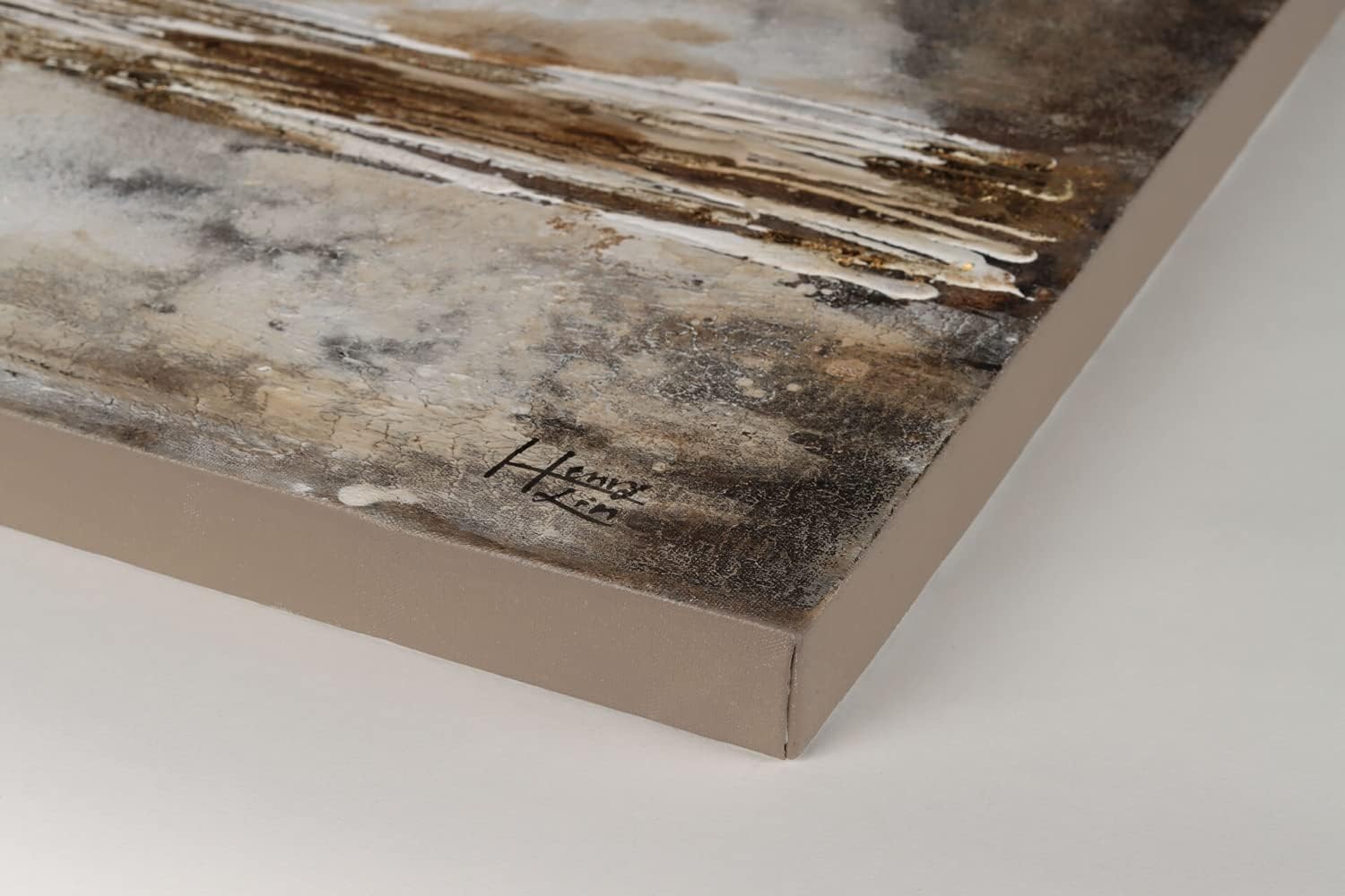 KunstLoft Leinwandbild | 100% HANDGEMALT | 120x80cm | Gemälde 'Tropfsteinhöhle' | Abstrakt | Beige Braun | Wandbild Wohnzimmer