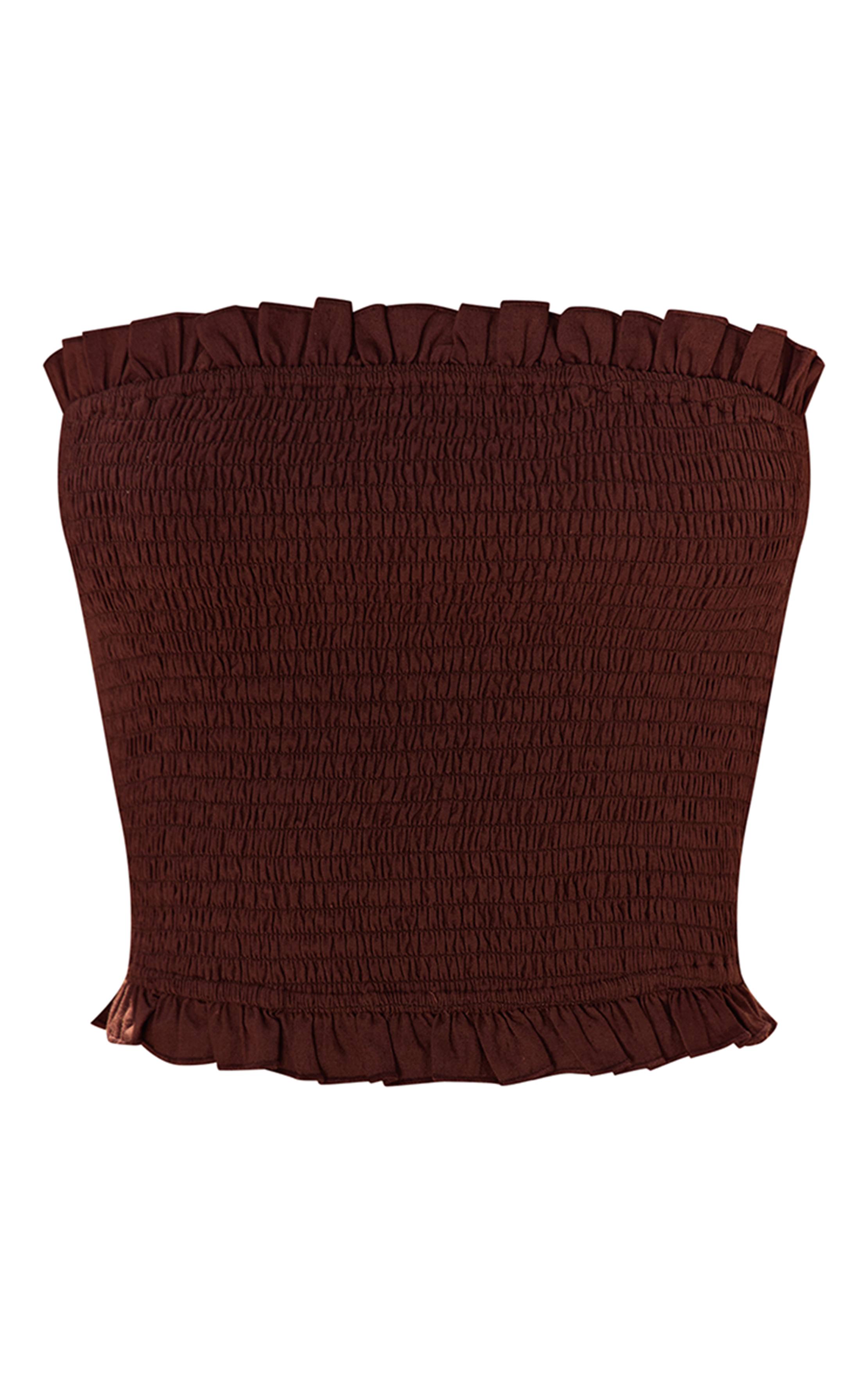 Marron Haut Bandeau Froncé À Bord Volant Coordonné