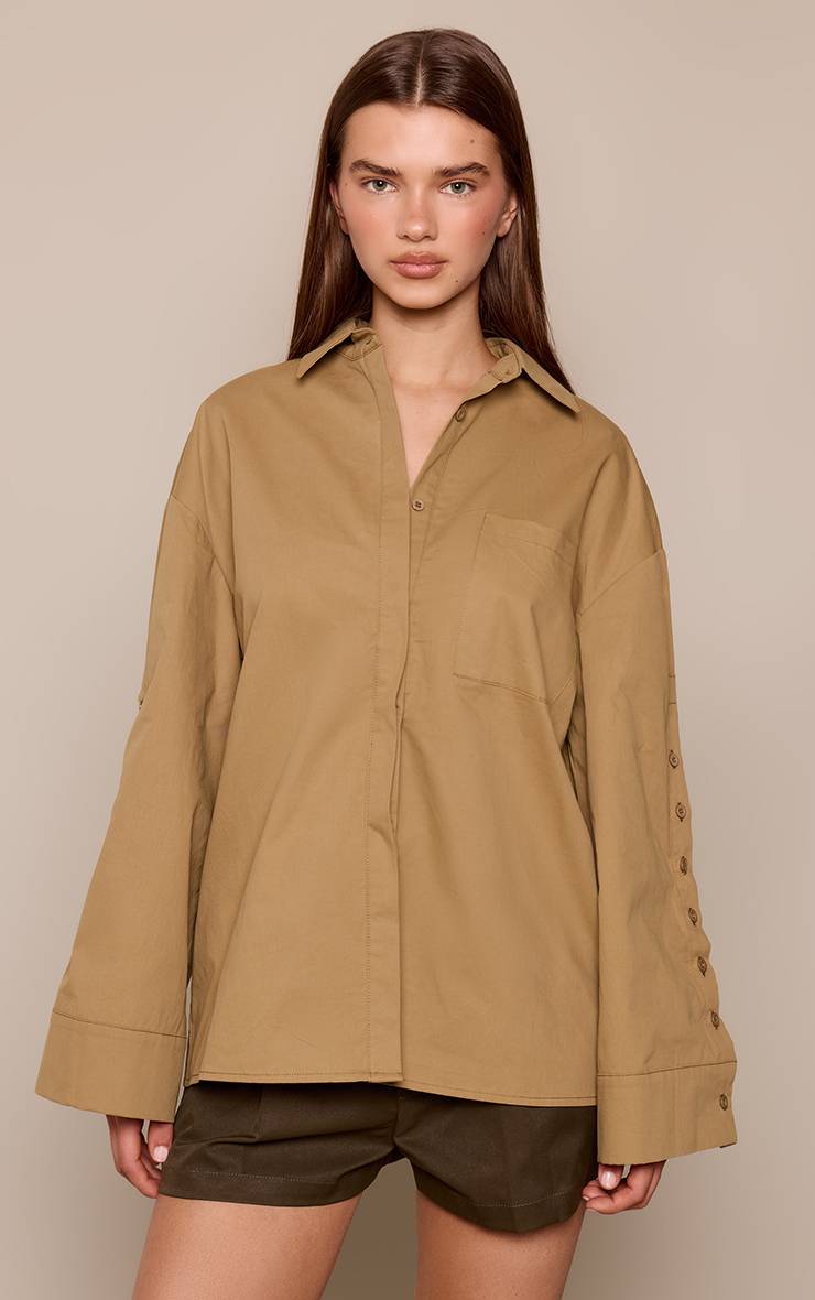 Kaki Chemise Oversize En Coton Avec Détail Boutons Aux Manches