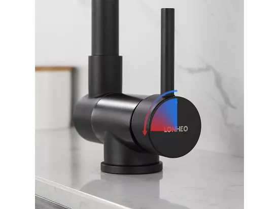 Lonheo Max Mitigeur Cuisine Rabattable Noir,Robinet Cuisine Pliable Contre Fenêtre en Acier Inox 304, Robinetterie Cuisine Pivotant à 360°,EU Modèle
