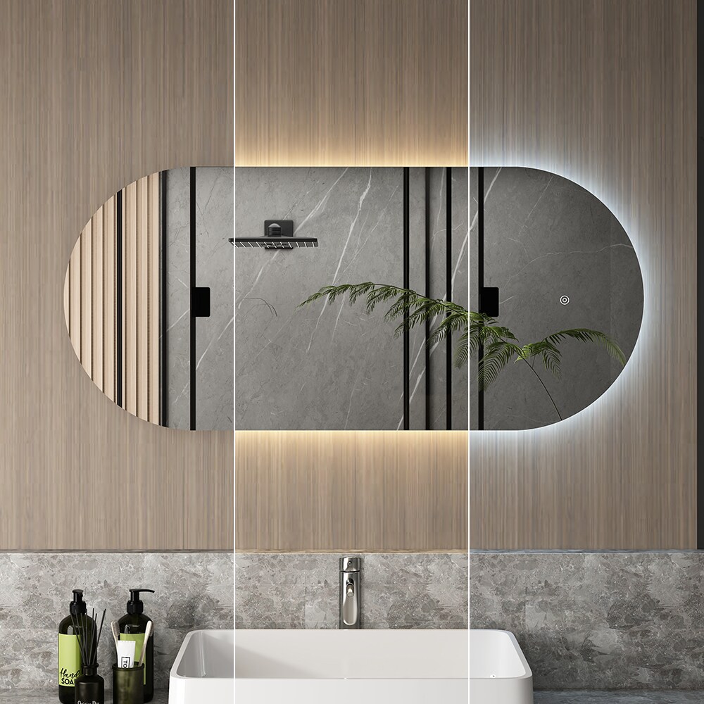 Vicco LED-Spiegel 110 x 50 cm, Wandspiegel zum Aufhängen, oval modern rahmenlos