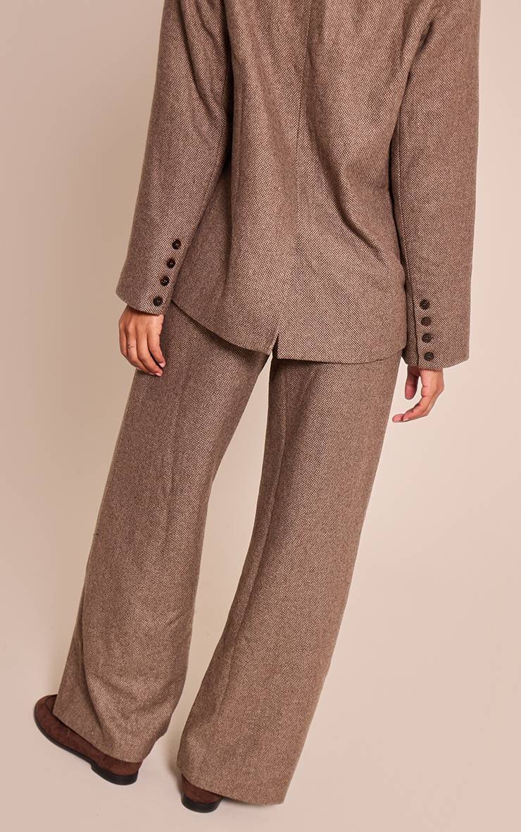 Marron Pantalon Tailleur Brossé À Motif Pied-de-poule