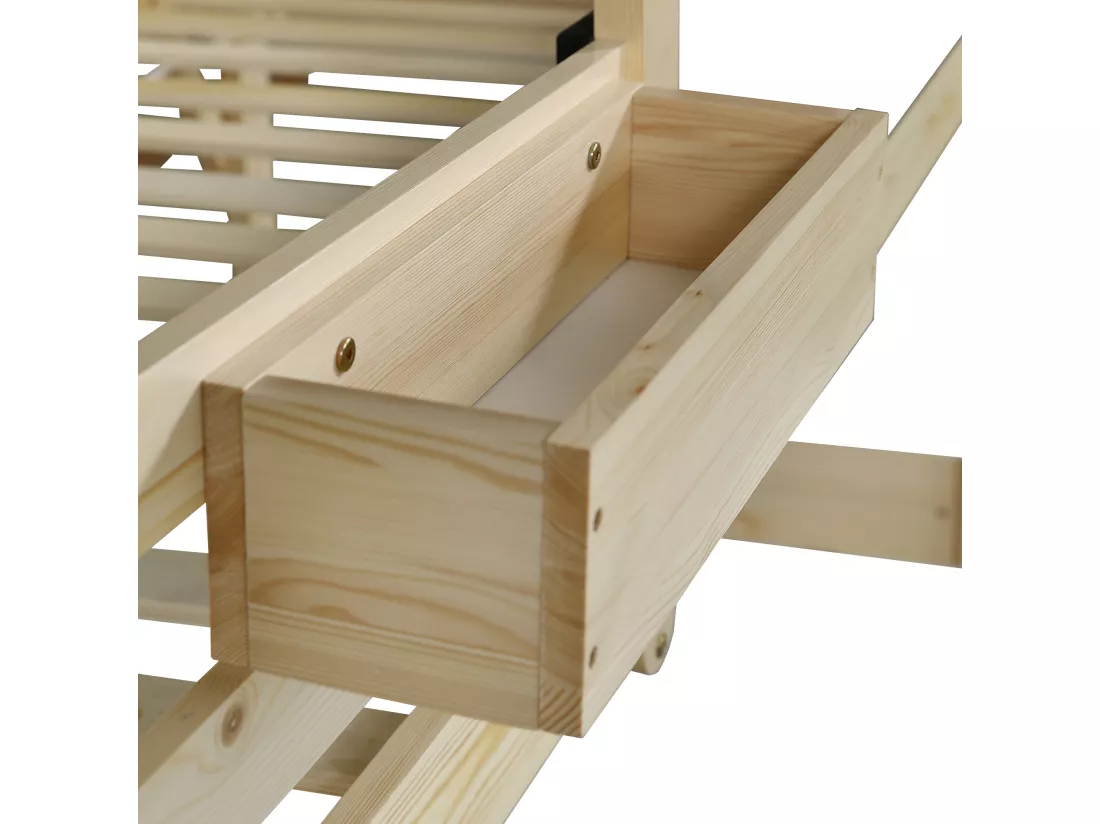 Lit mezzanine 90x200cm en bois - avec tableau noir et escalier de rangement - Naturel