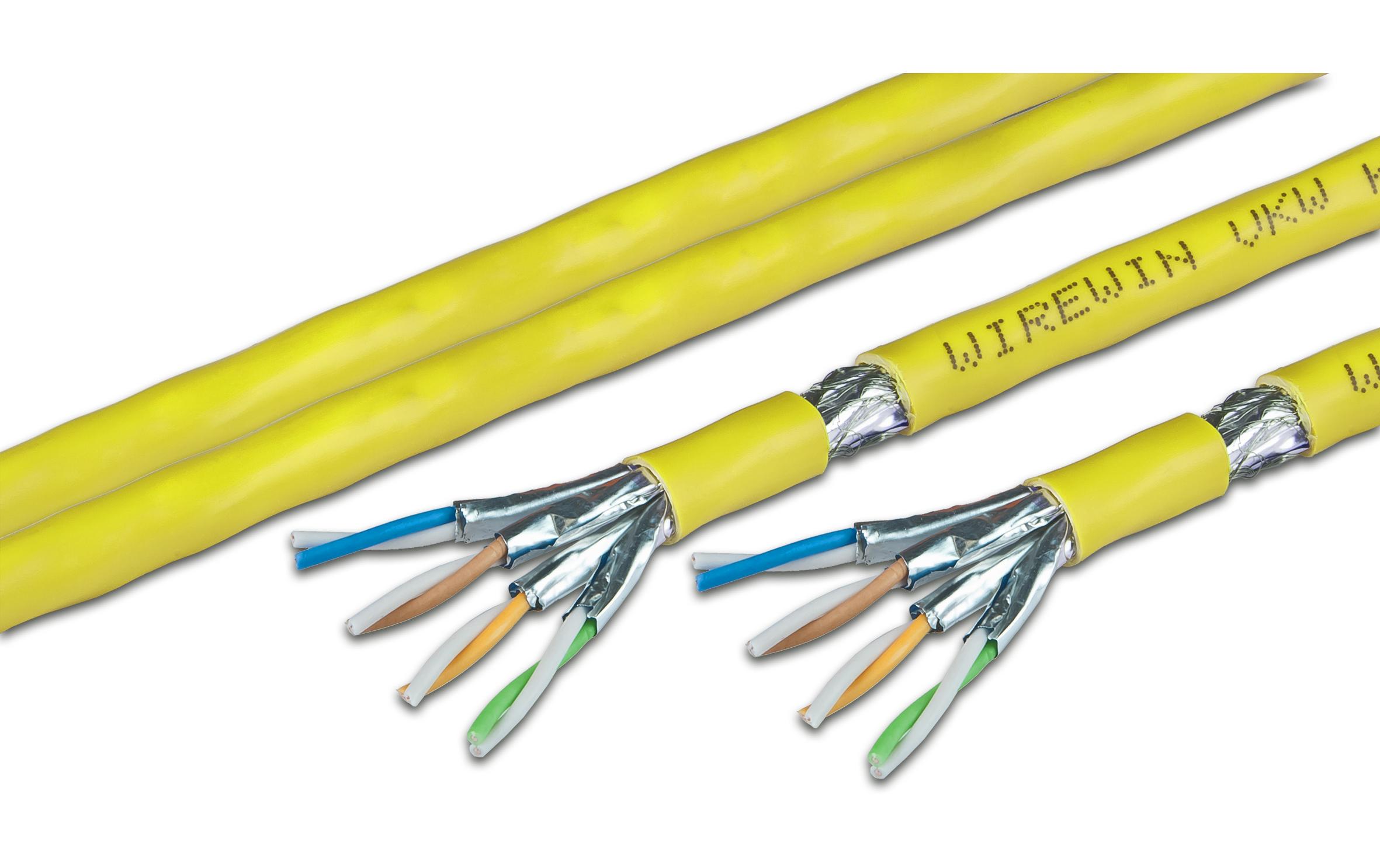 Verlegekabel VKW SFTP K7A L3 Cat 7A, S/FTP, 500 m, Gelb<br>KAT7A Verlegekabel, S/FTP, 1200MHz, LSOH3, Duplex, PoE optimiert, 500m