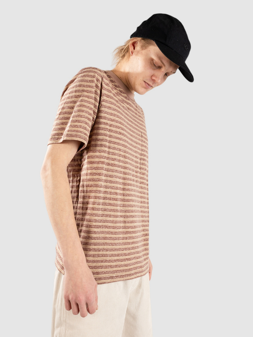 Anerkjendt Akkikki Cot/Linen Stripe T-Shirt auburn