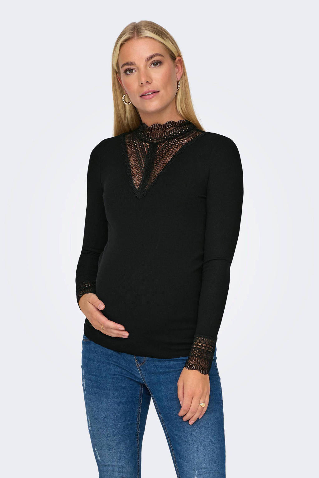ONLY MATERNITY top OLMTILDE met kant zwart