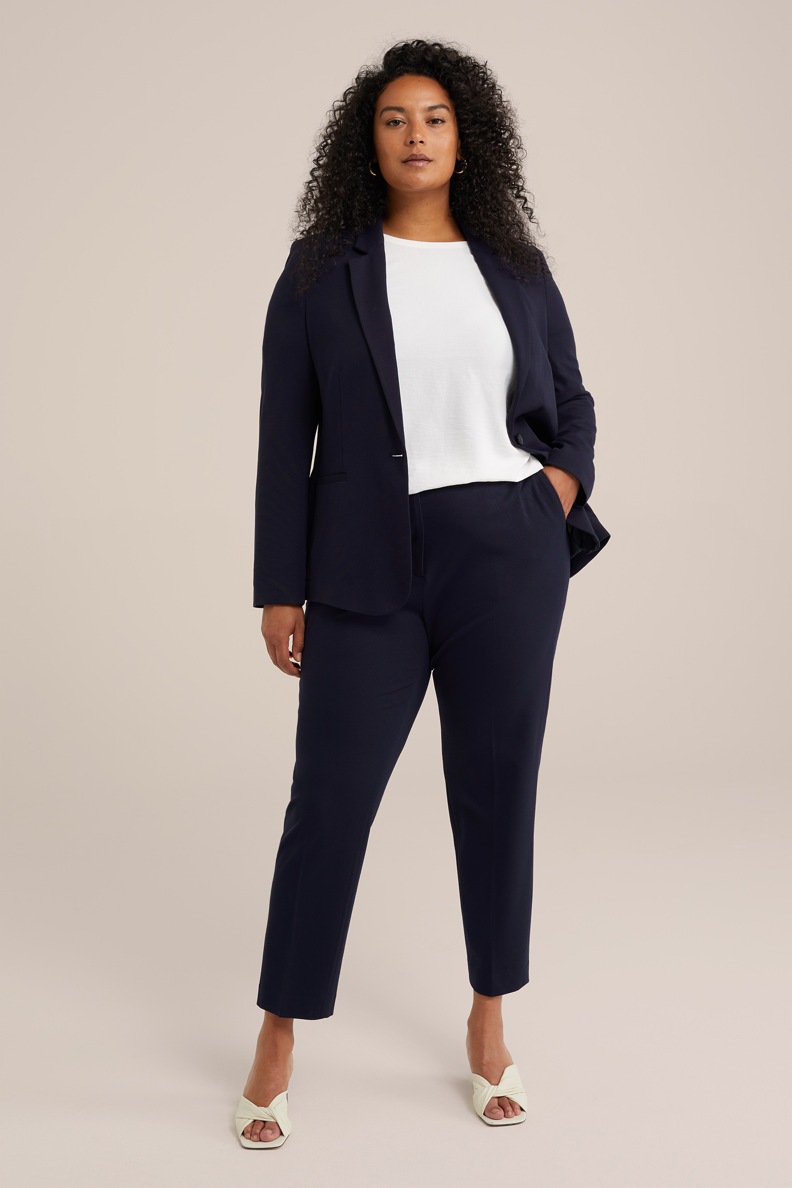slim fit pantalon met stretch - Curve WE Fashion Marineblauw
