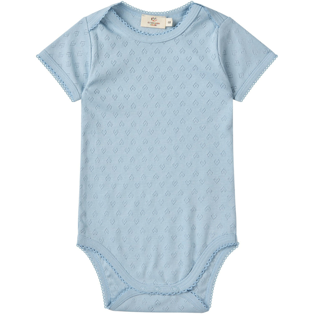 Køb COPENHAGEN COLORS Dusty Blue Pointelle Heart Lapneck Body Ss