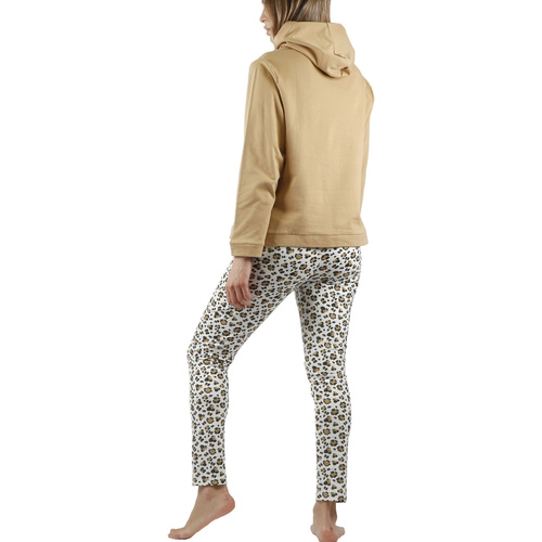 Admas - Conjunto de pijama pantalón top con capucha Minnie Leopardo Marrón