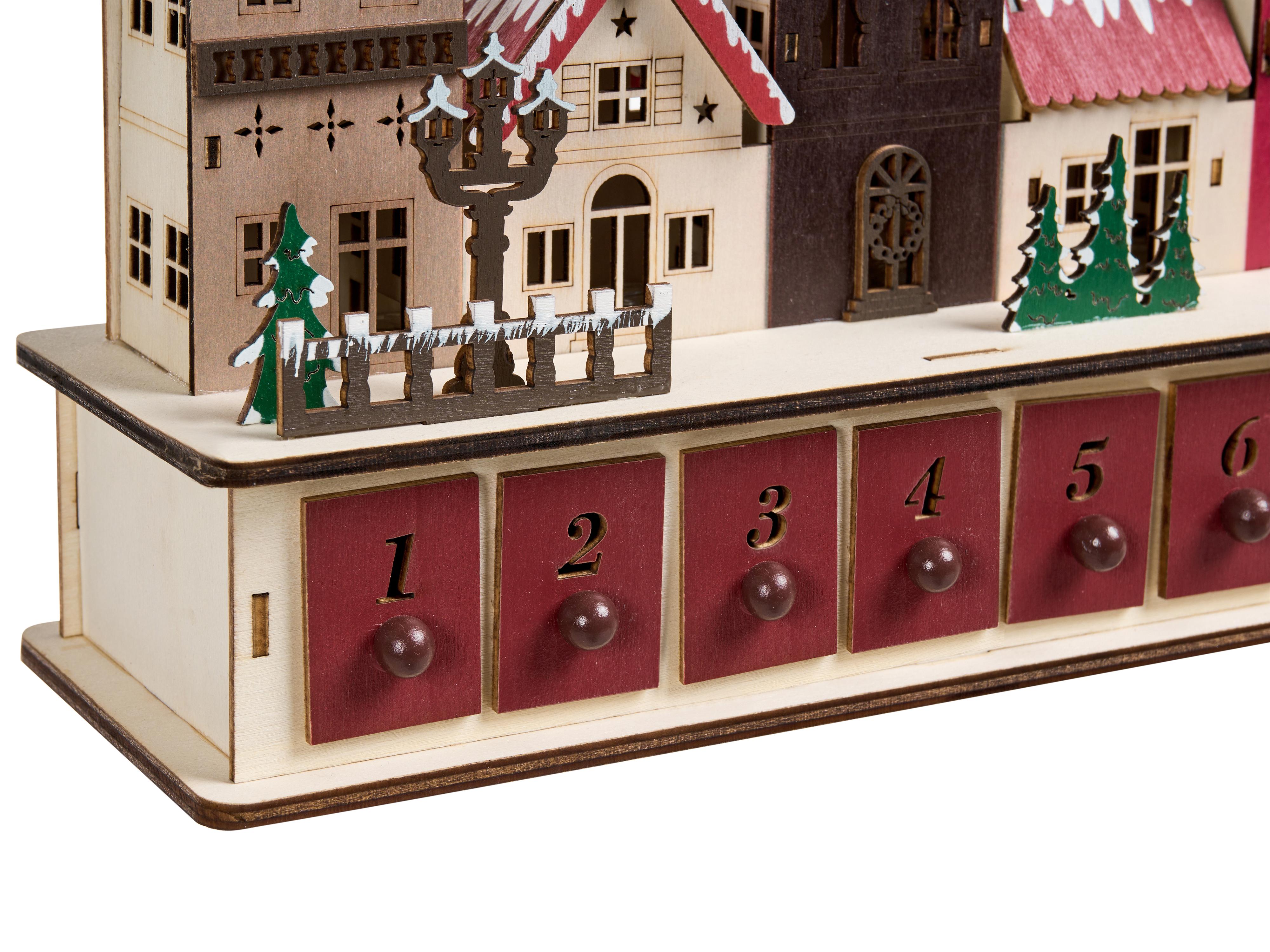 Kerstdecoratie LED ASPERN Adventskalender 18 cm Rood
