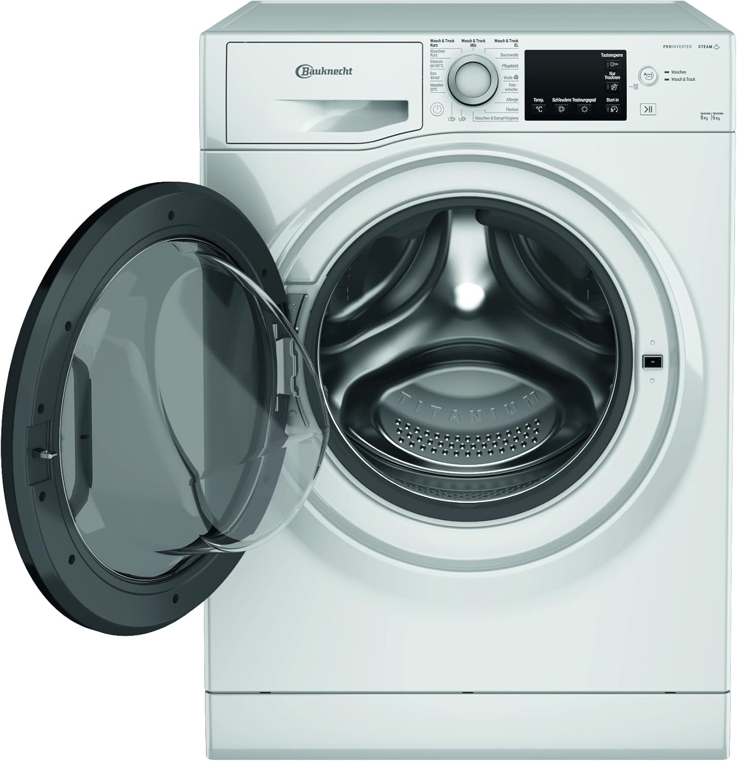 Bauknecht WATK Sense 86S 41 C Waschtrockner (8/6 kg)/ Active Care Color+/ Dynamic Inverter-Motor/Wolleprogramm/Mehrfachwasserschutz+/ Antiflecken- und Anti-Allergie-Programm/Waschen & Trocknen Kurz