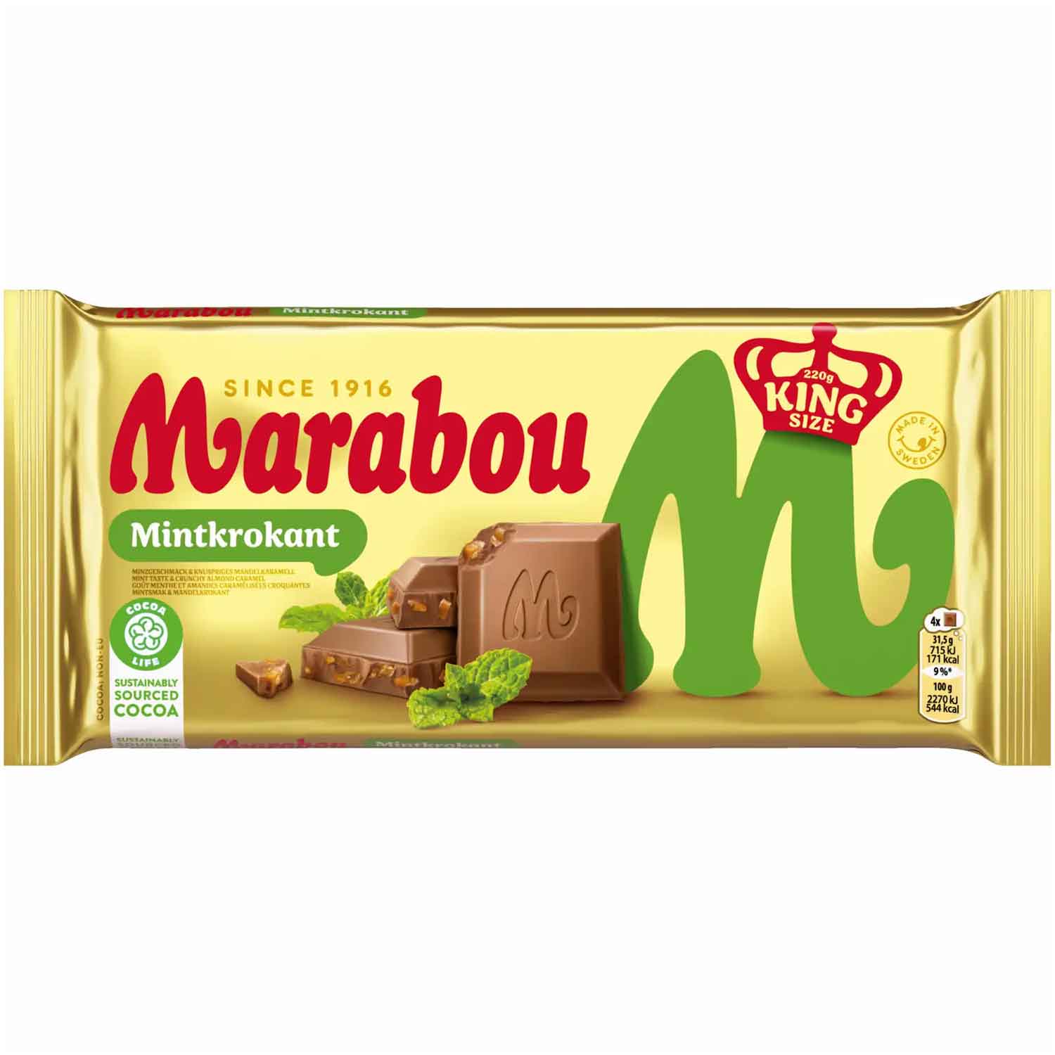 Marabou Mintkrokant 220g King Size MHD:24.6.25