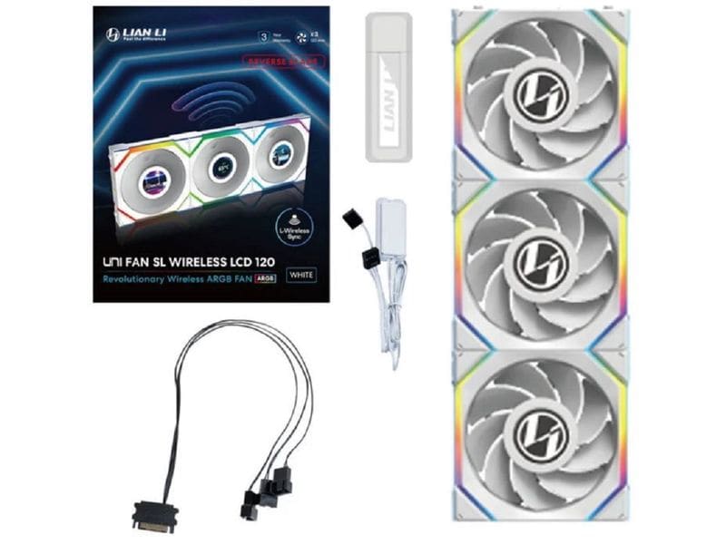 Lian Li PC-Lüfter UNI FAN SL 120 Reverse Blade 3er-Pack Wireless LCD Lüfter Inklusive Controller zum Steuern der Drahzahl, Lichteffekte und des LCDs