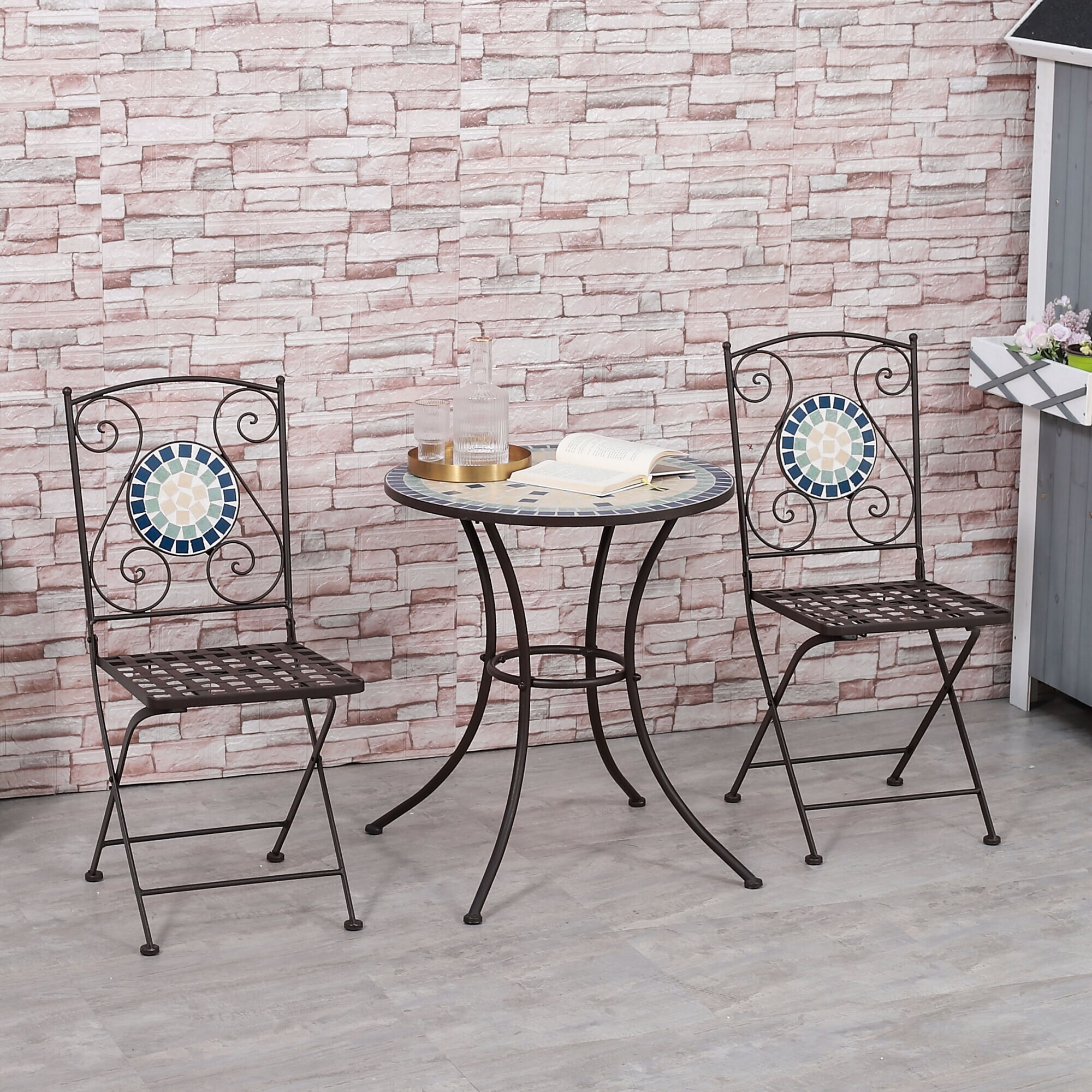 Outsunny Garten-Bistroset mit Metallrahmen bunt 61L x 61B x 71,5H cm
