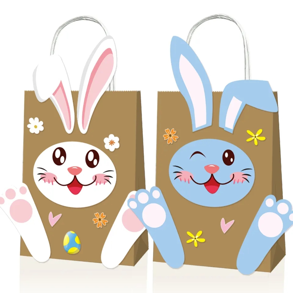 (12er Set) Oster Papier Tüten DIY Candy Gift Tasche Osternest   Sticker - Braun