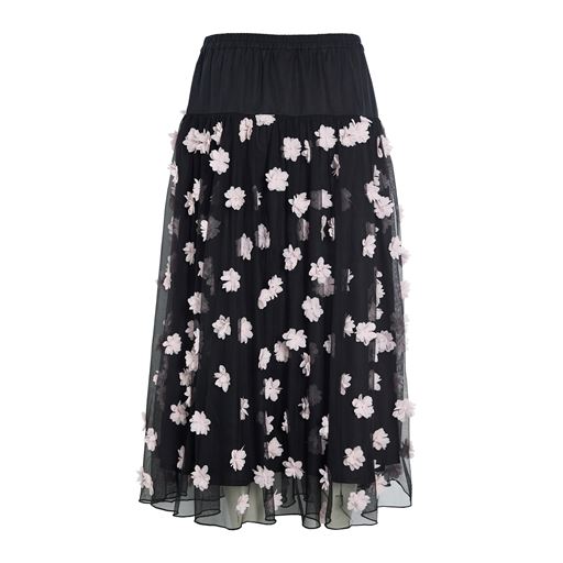 Bitte Kai Rand Blossom Mesh Nederdel, Black/Pale Pink Flower, XS