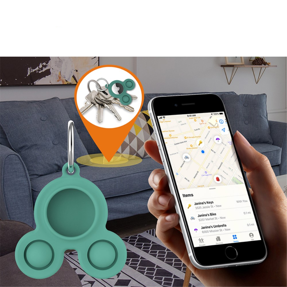 Apple AirTag Anhänger Silikon Bubbles Hülle Schlüsselanhänger   Anti Stress Pop It Fidget Maus - Gelb