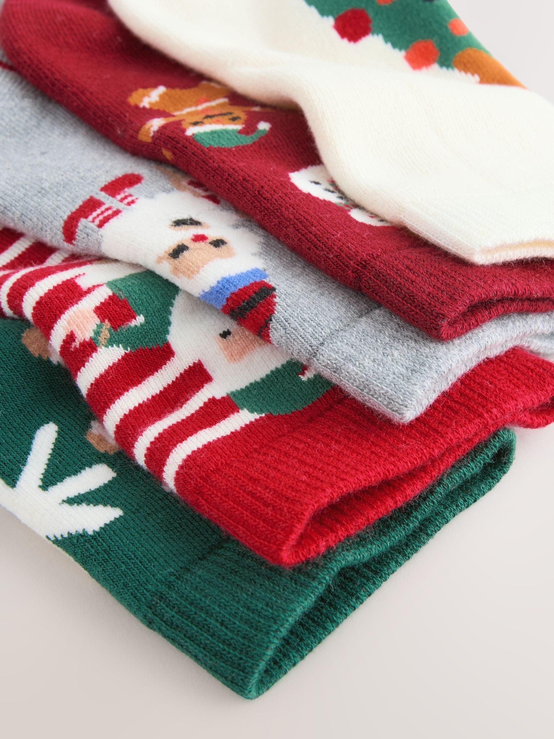 Rood/groen - Kerstsokken met hoog aandeel katoen, verpakking van 5