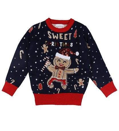 Jule-Sweaters Bluse - Süß Cookie Mann - Strick - Blau
