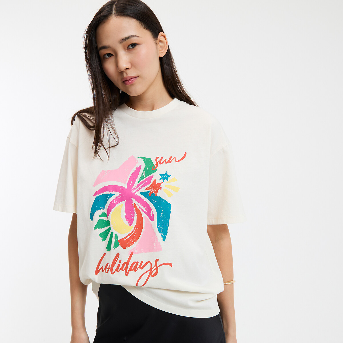 COLEÇÕES LA REDOUTE<br>Camiseta estampada com gola redonda e mangas curtas