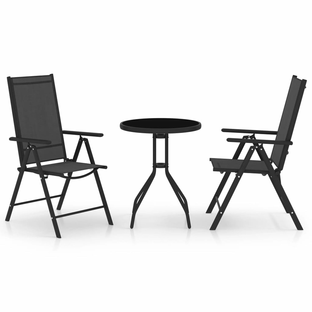 Mobilier de bistro 3 pièces aluminium et textilène noir