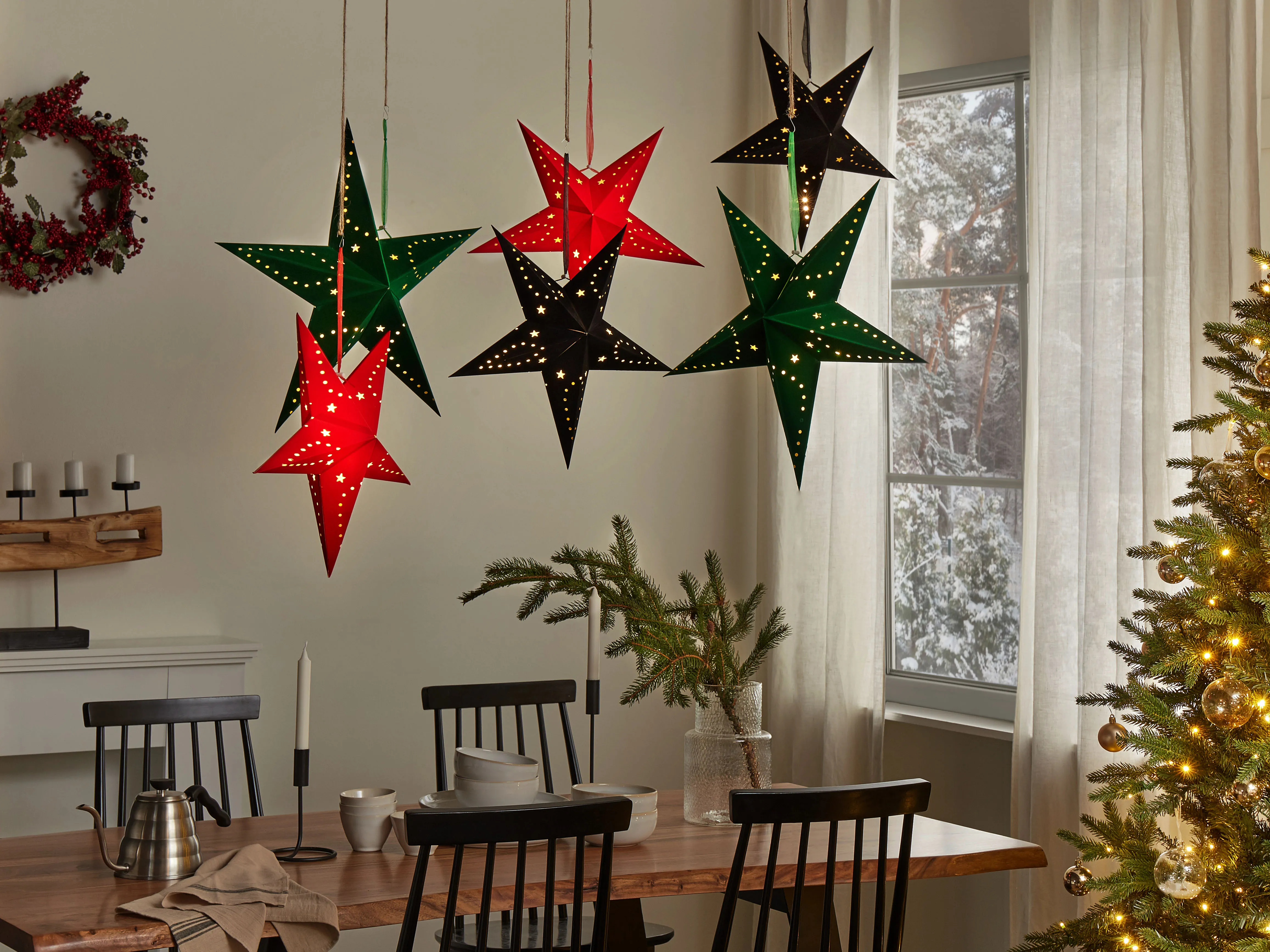 Set van 2 hangende decoraties LED MOTTI Ster 60 cm Smaragdgroen