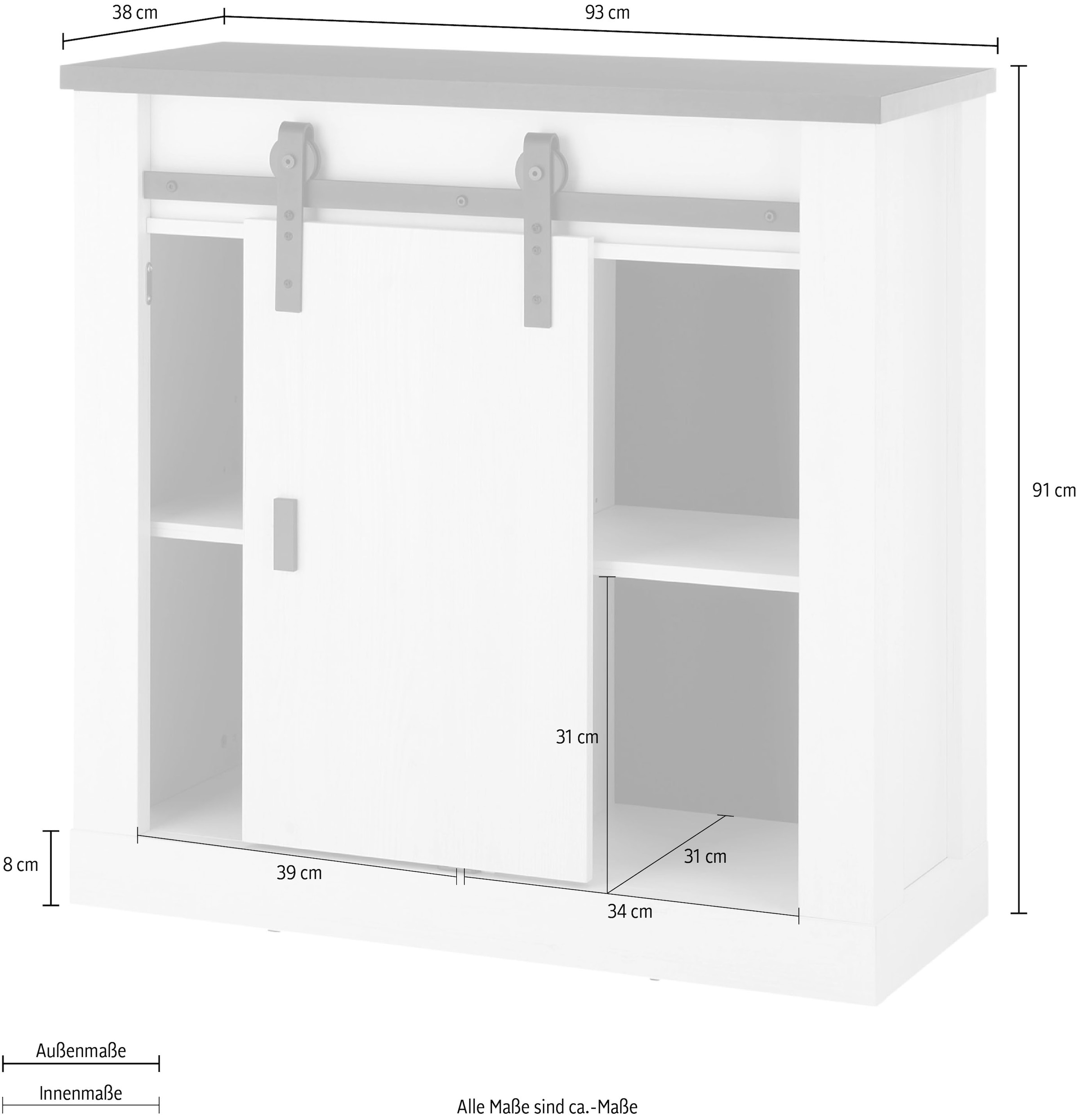 Home affaire Regal »SHERWOOD« modernes Holz Dekor, mit Scheunentorbeschlag aus Metall, Breite 93 cm
