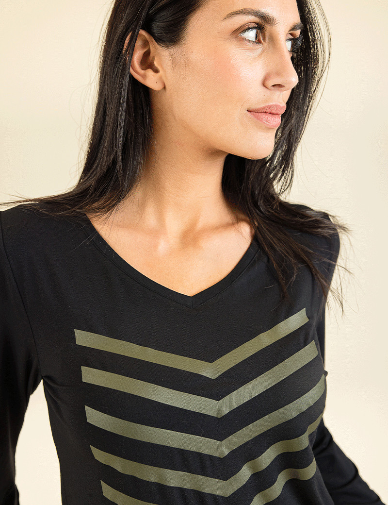 HBT BASICS ESSENTIELS | JUSTINE COTON MODAL TOP FEMME NOIR/KAKI