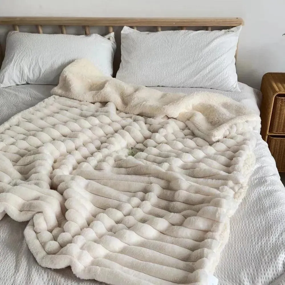 Warm Faux Rabbit Plush Blanket | Thickened Padded Covering Throw Blanket | for Sofa Couch Bed Decor