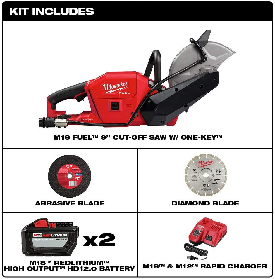 Milwaukee M18 FUEL ONE-KEY 18V Lithium Ion Brushless Cordless 22.86cm Cutting Saw Kit W/ (2) 12.0Ah Battery and Quick Charger