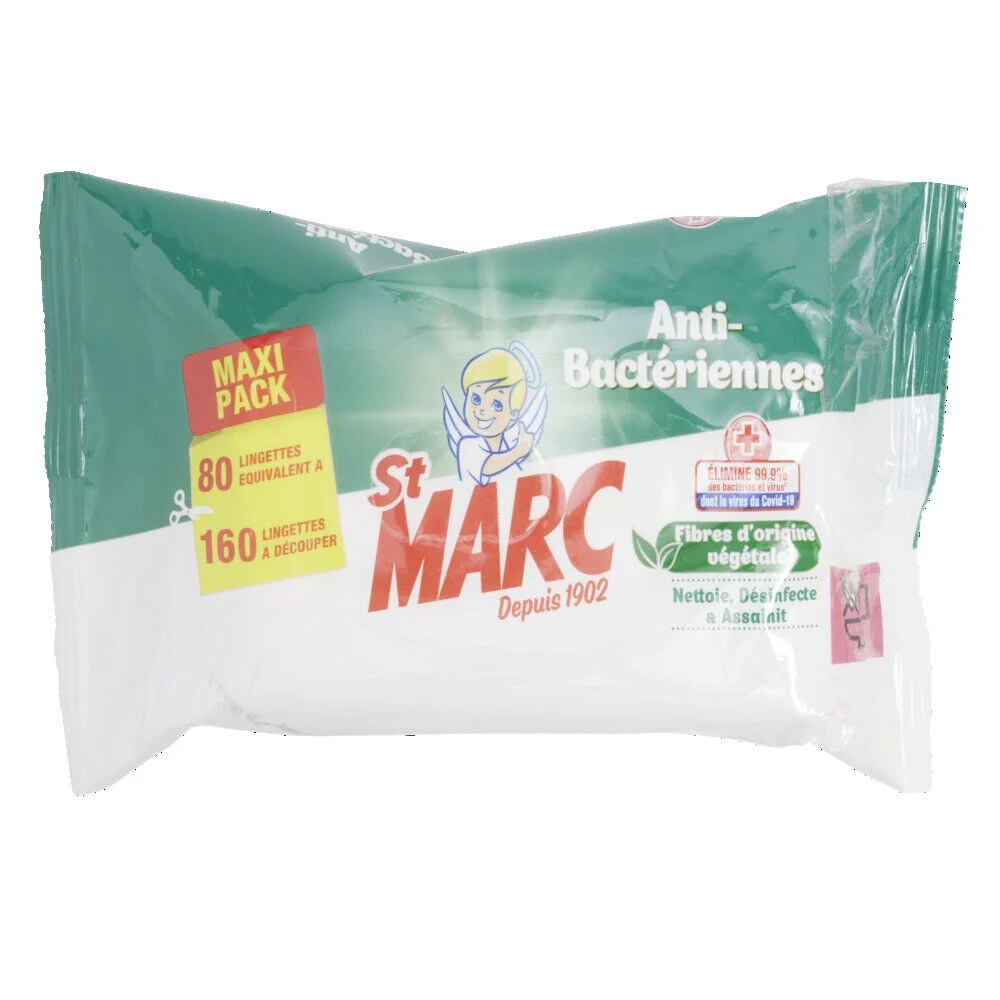 Lingette nettoyante désinfectante antibactérienne Saint Marc x80