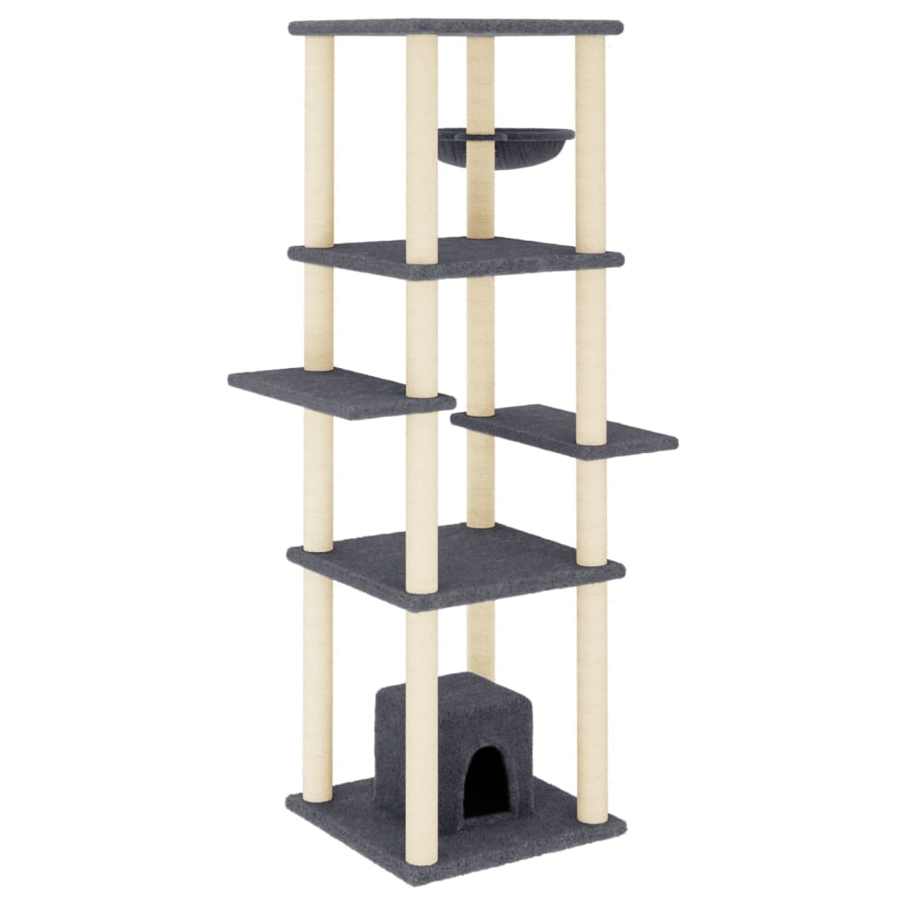 Arbre à chat avec griffoirs en sisal gris foncé 154 cm