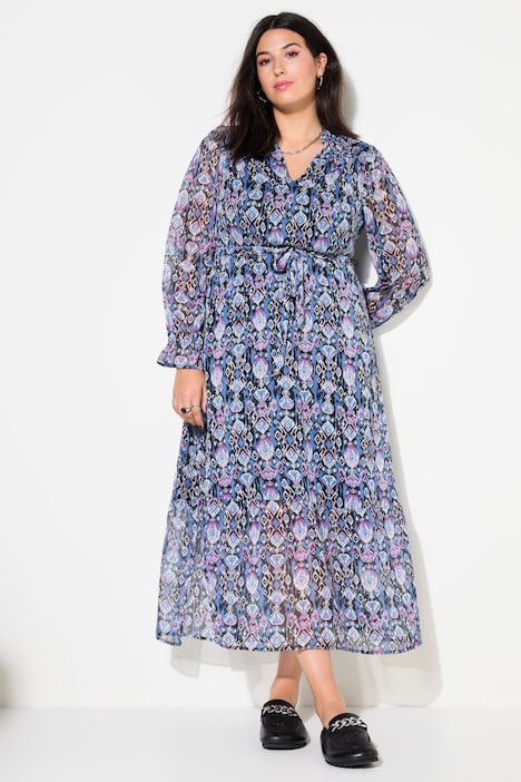 Maxikleid, A-Line, grafischer Print, elastische Taille