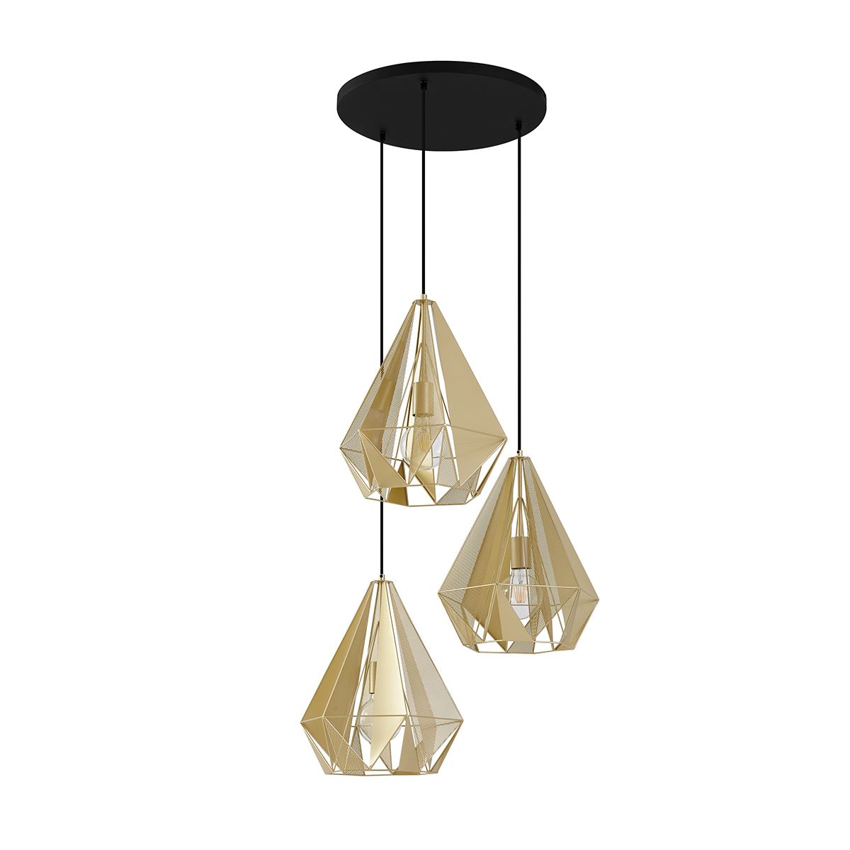 Industriële hanglamp goud met mesh 3-lichts - Carcass