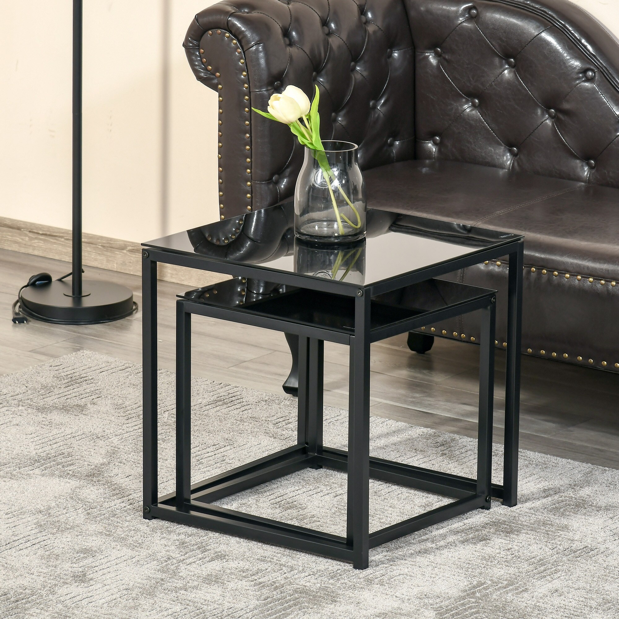 HOMCOM Couchtisch-Set mit Glastischplatte schwarz 50L x 50B x 52H cm