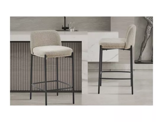 Chaise de comptoir ELISE – Couleur sable – Pieds en métal – Hauteur 85 cm – Style moderne