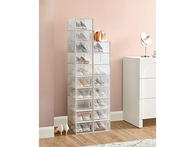 Songmics Schuhschrank stapelbar 18-er Set, Transparent Schuhboxen