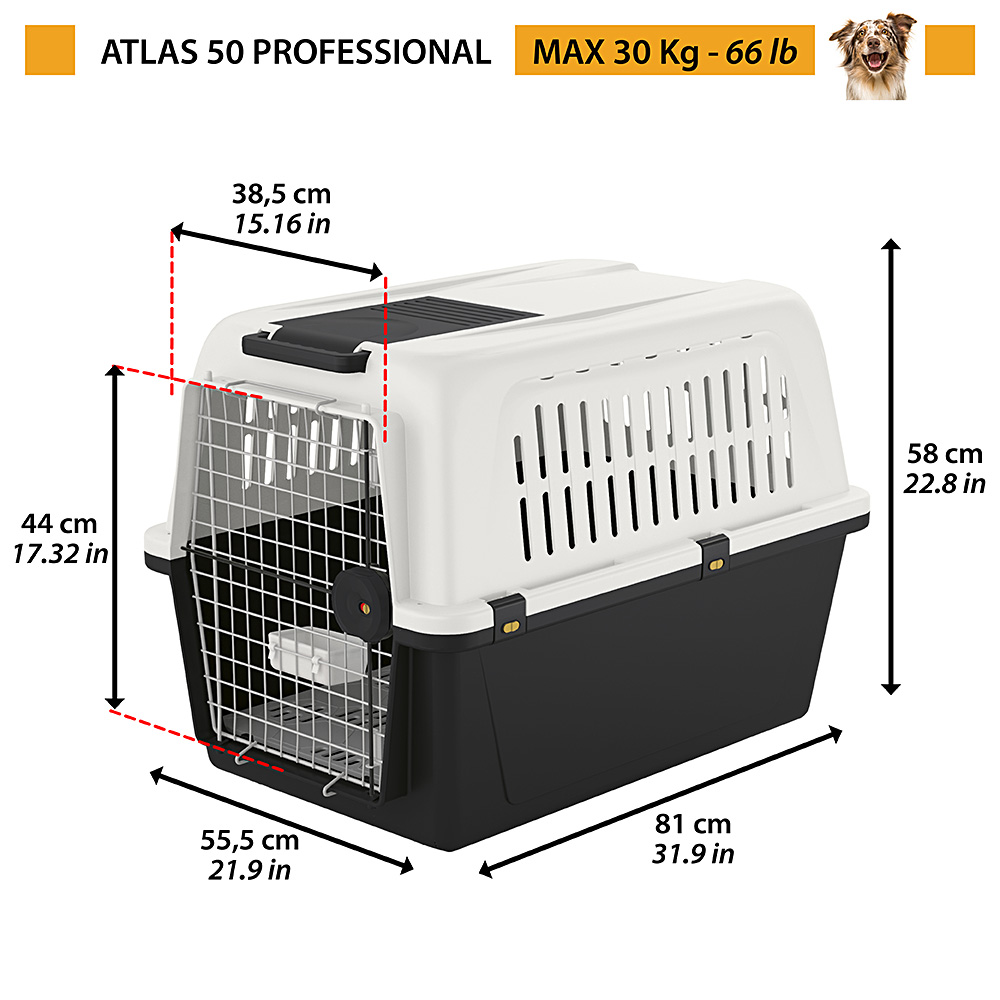 Panier de transport pour chiens de taille moyenne à grande atlas 50, avec écuelle et accessoires inclus, verrouillage de sécurité,