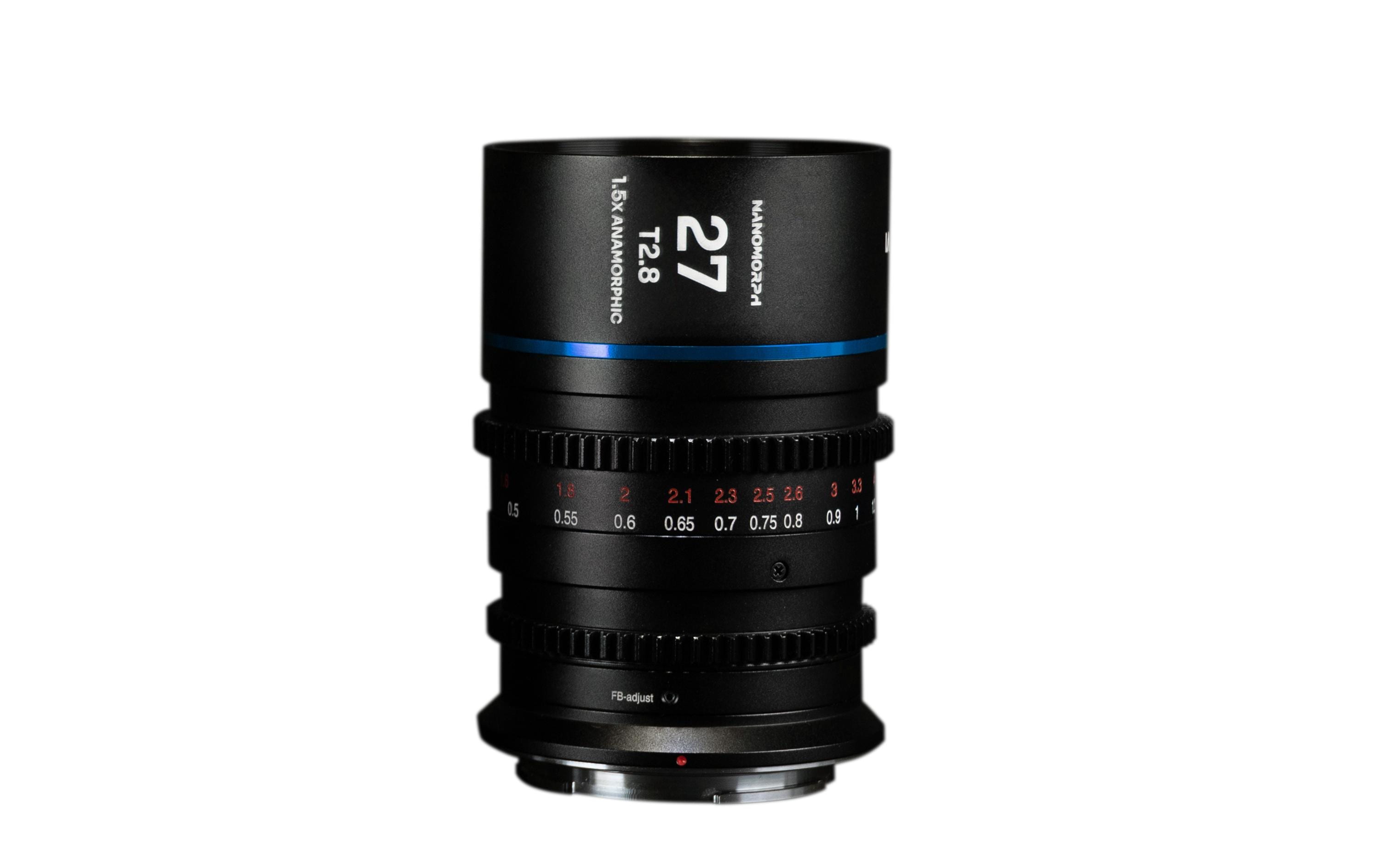 Festbrennweite Nano 1.5X 27 mm T/2.8 (Blue) – Arri PL<br>Ultra kleines anamorphotisches Objektiv für Super35-Sensoren