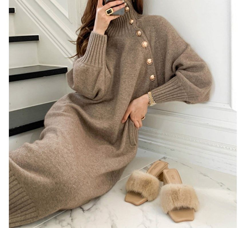 Yupina - Effen coltrui-midi-jurk met sashed-hals