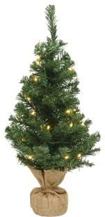 Everlands Imperial Kunstkerstboom met Verlichting | 45 cm (10 LEDs, Timer, Binnen) - Mini Kerstboom in Jute Zak