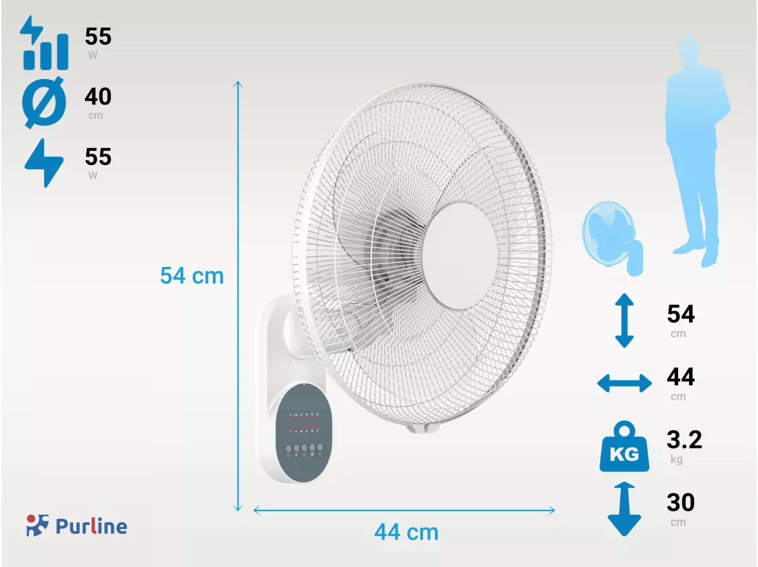 Ventilateur mural avec minuterie et 3 vitesses