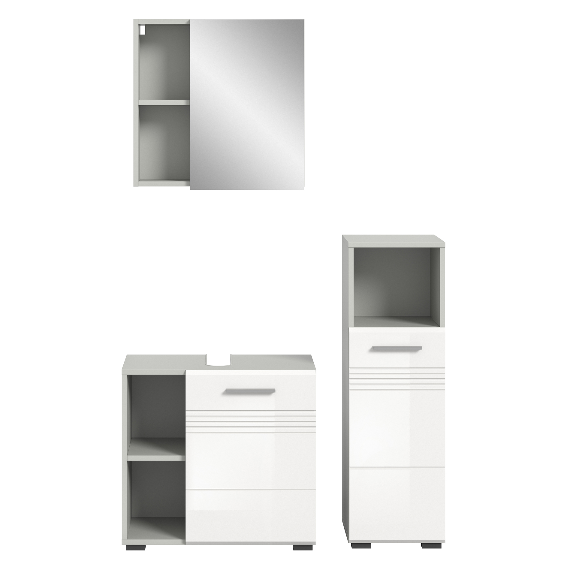 3-teiliges Badmöbel-Set COPA - weiß Hochglanz - hellgrau - 105 cm