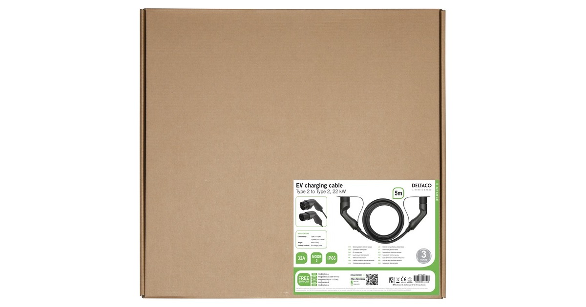 DeltacoEV-3205 e-Charge kabel  (Zwart, 5 meter, 3-fase, 32A, 22KW)