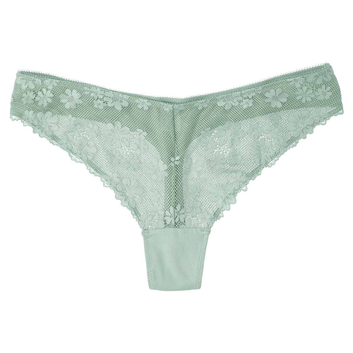 Gina Benotti Damen String mit floraler Spitze dunkelgrün