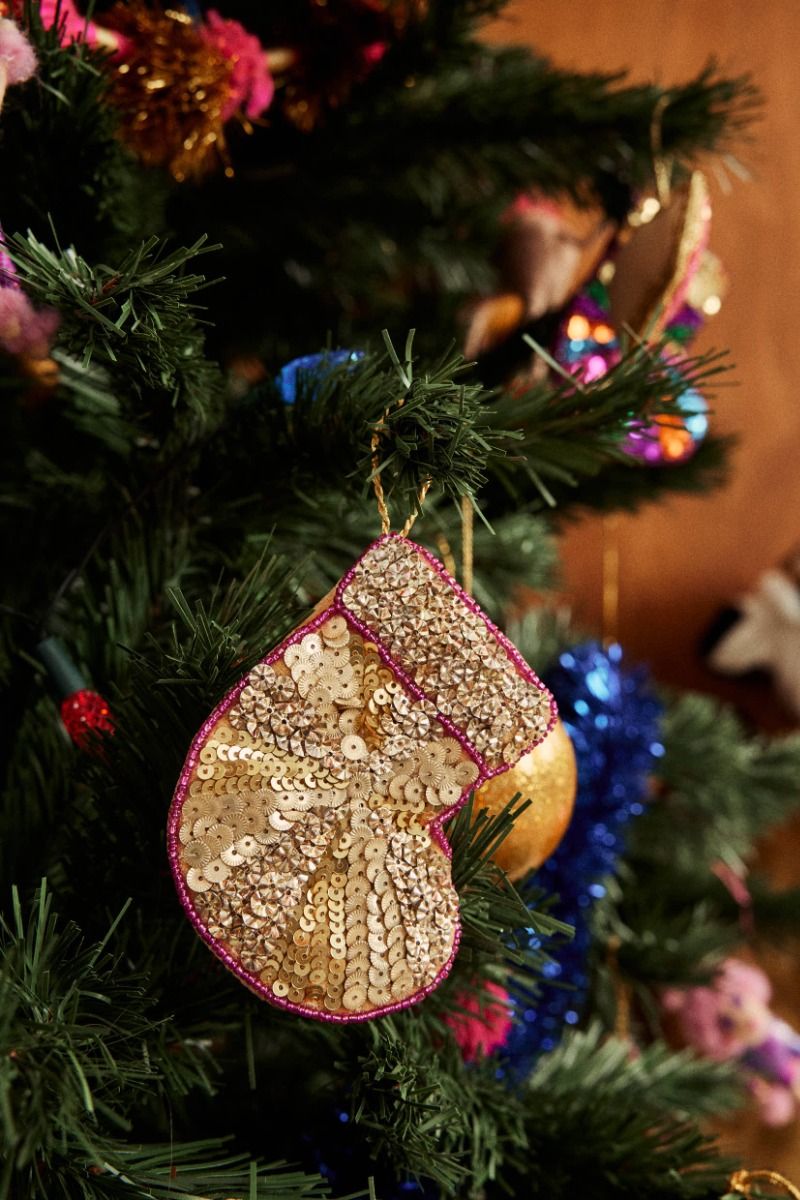 Suspension de Noël chaussette sequins dorés Pondie Chérie