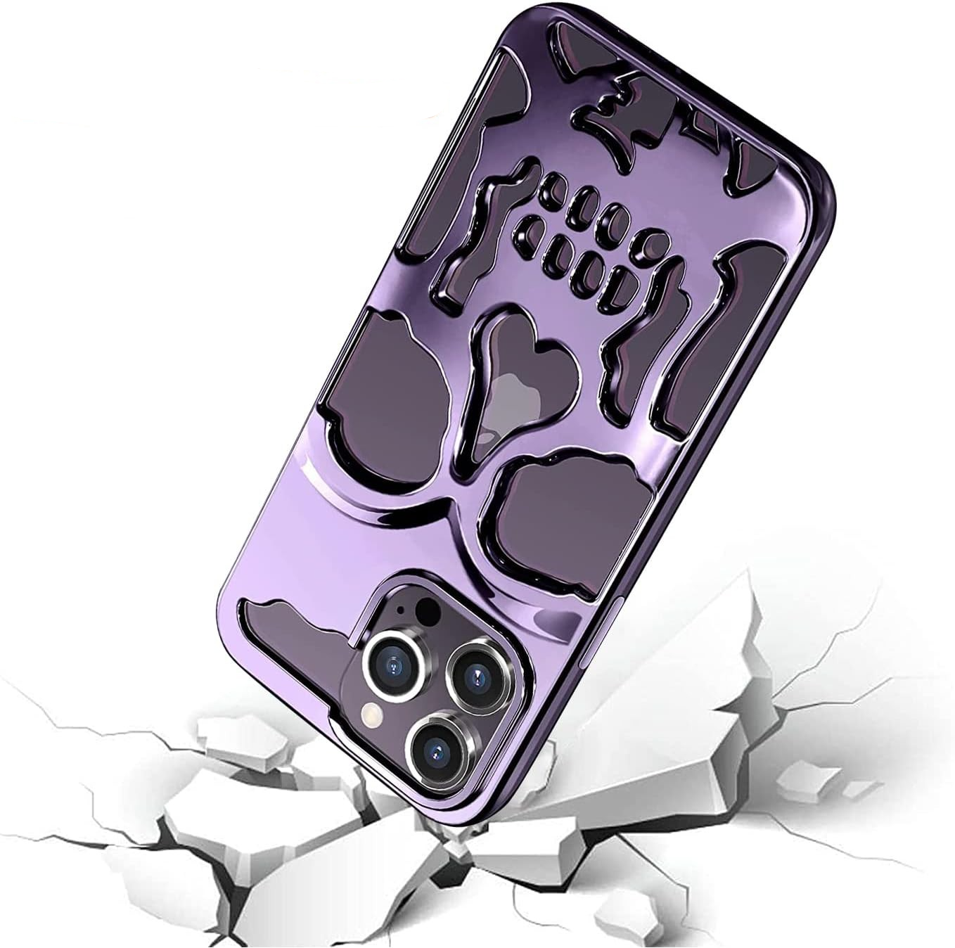 iPhone 14 Pro Max Gummi Hülle Totenkopf Skull mit 3D Ausschnitt - Lila