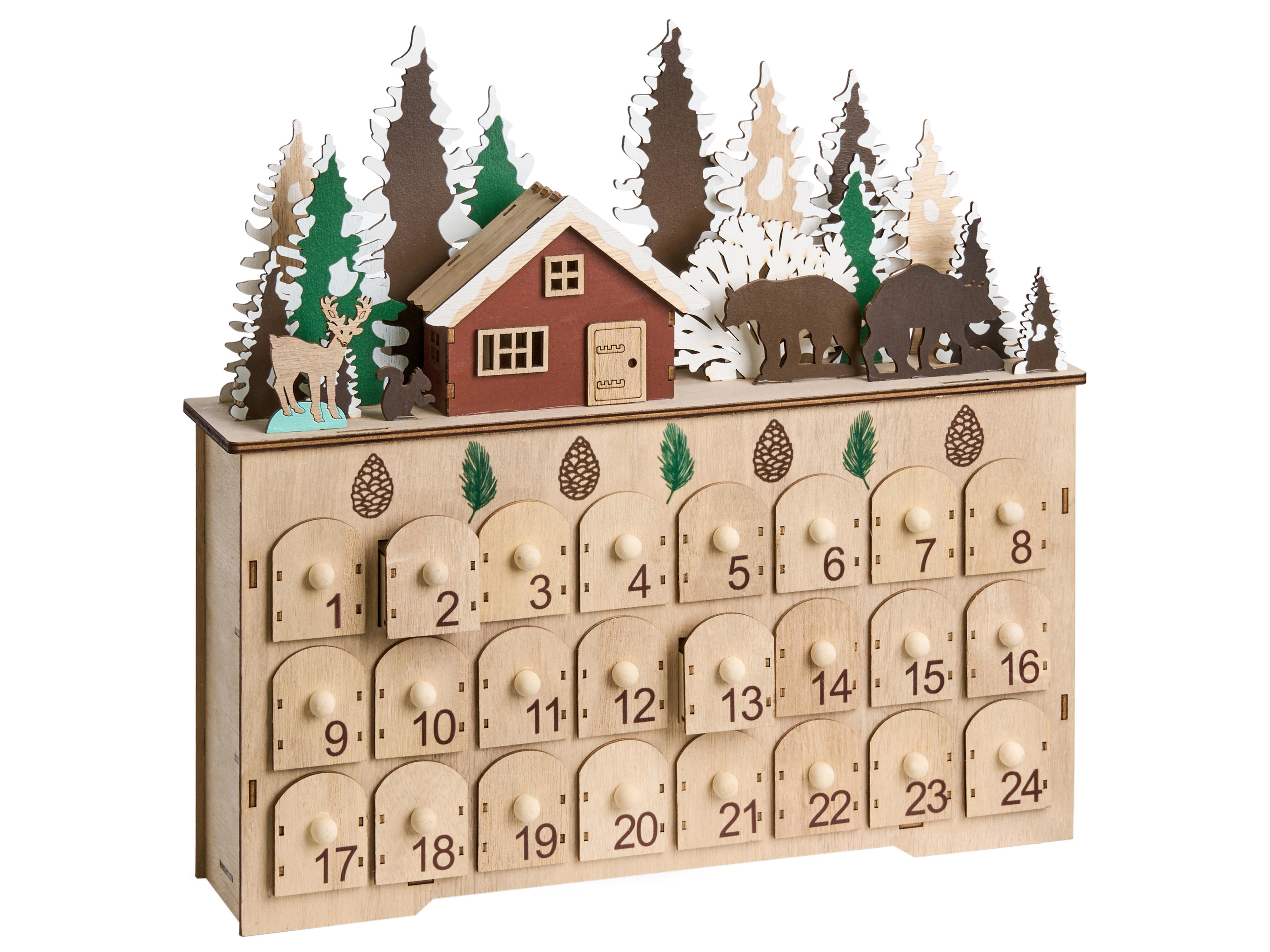 Kerstdecoratie LED HELIN Adventskalender 33 cm Lichtbruin