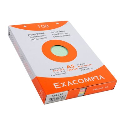 Exacompta - Pack de 100 Fiches bristol - A5 - petits carreaux - couleurs assorties