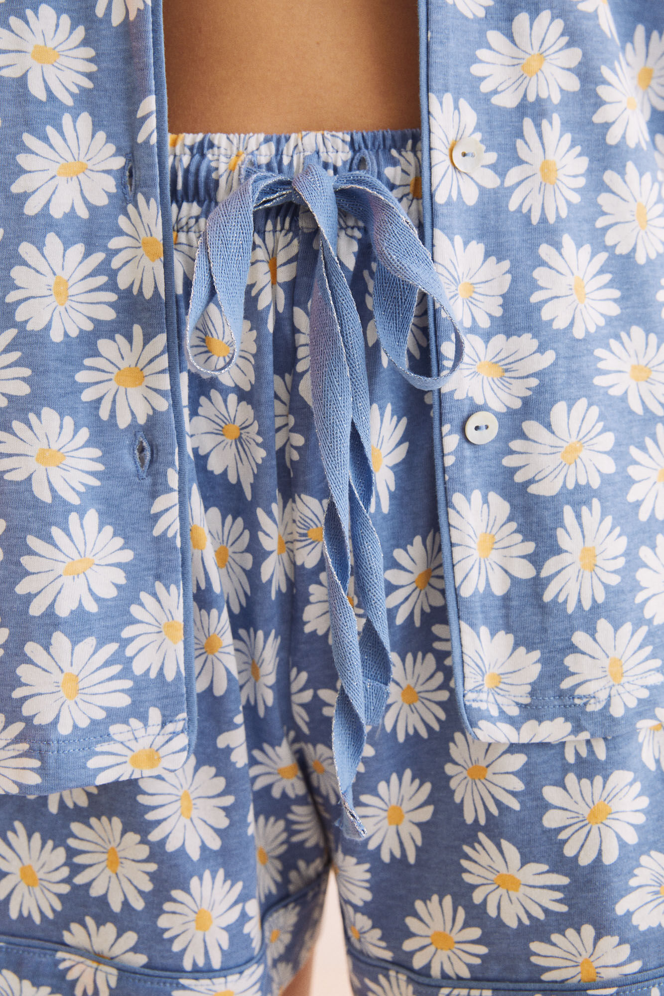 Pijama curto Snoopy Floral 100% Algodão - Azul